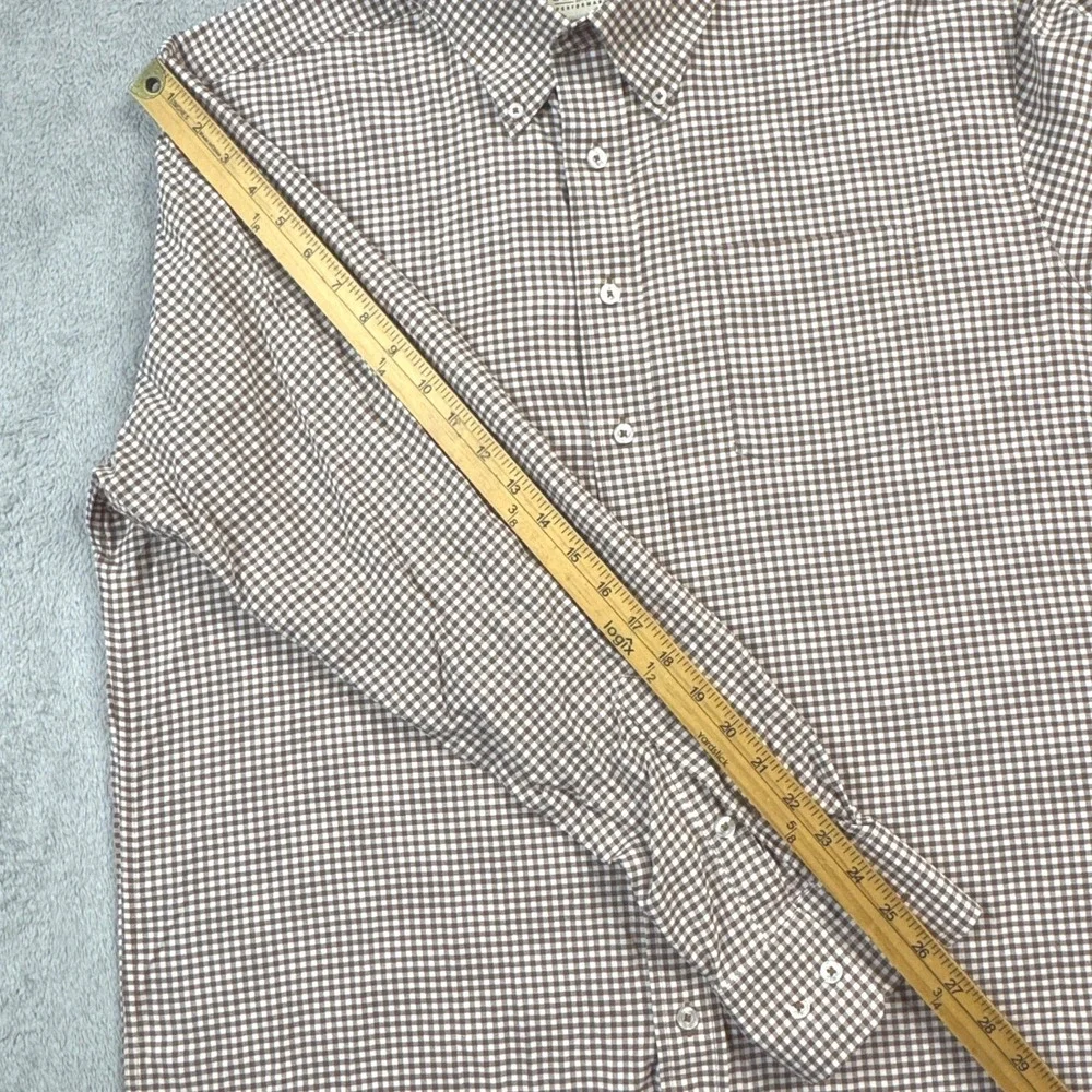 Genteal Performance Shirt Mens XL Brown White Gingham Check Long Sleeve - Picture 8 of 9